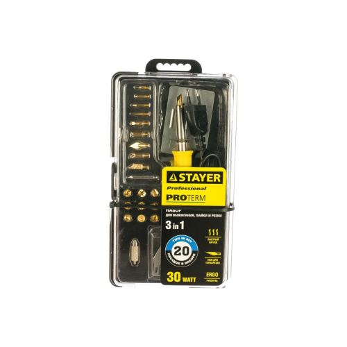 Выжигатель-ручка STAYER Professional 45227 3в1 с набором насадок 20 шт