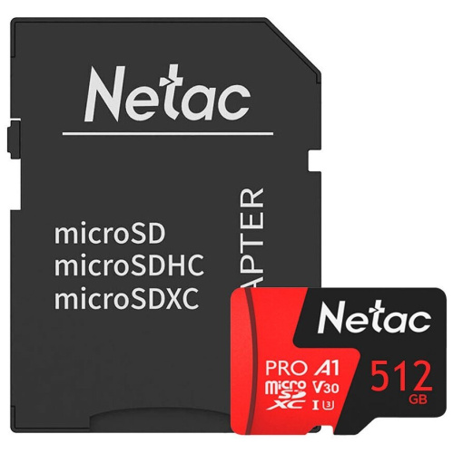 Карта памяти Netac P500 Extreme Pro MicroSDXC 512GB NT02P500PRO-512G-S V30/A1/C10 up to 100MB/s