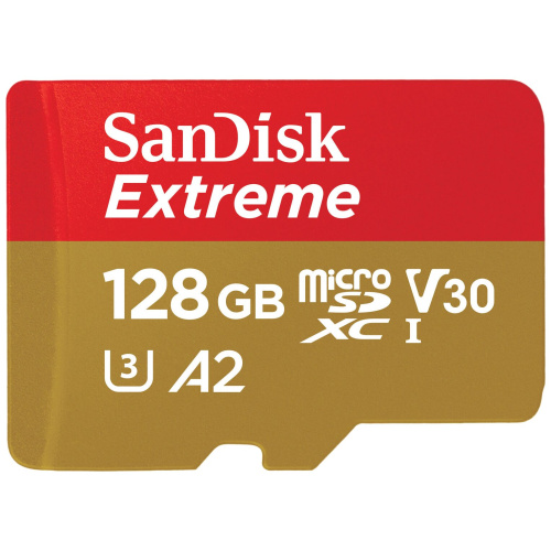 Карта памяти microSDXC SanDisk EXTREME SDSQXAA-128G-GN6MA 128GB Class 10, UHS-I, W90, R 190 МБ/с, адаптер на SD