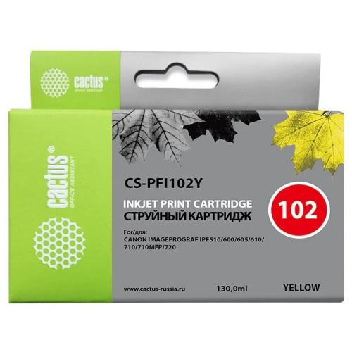 Картридж струйный Cactus CS-PFI102Y желтый (130мл) для Canon IP iPF500/iPF600/iPF700/MFP M40/iPF765/LP17/LP24