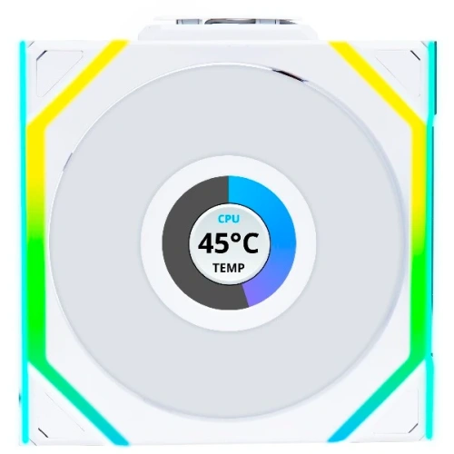 Вентилятор Lian Li UNI Fan SL Wireless LCD 120 Reverse Blade (G99.12RSLLCD1W1W.R0)/12RSLLCD1W1W White/120x124,5x28мм(1.6” LCD, PWM, ARGB, 1900 об/мин)