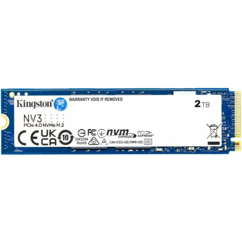 SSD KINGSTON NV3 2Тб (SNV3S/2000G) M.2(22x80mm), NVMe, PCIe 4.0 x4, 3D TLC, R/W 6000/5000MB/s, TBW 640, DWPD 0.3