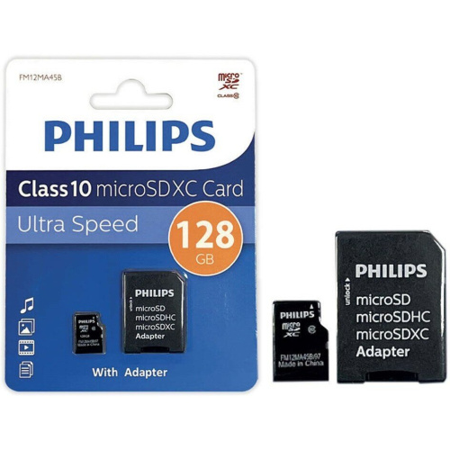 Карта памяти PHILIPS FM12MA45B/97 128GB microSDHC Class 10 (SD адаптер)