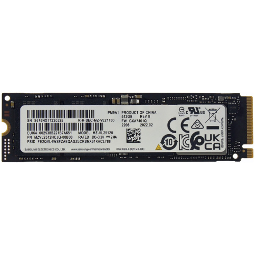 SSD Samsung PM9A1 (MZVL2512HCJQ-00B07/00B00) 512GB, M.2(22x80mm), NVMe, PCIe 4.0 x4