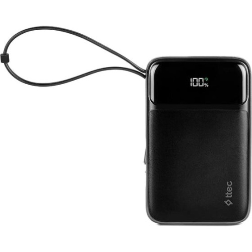 Внешний аккумулятор TTEC 2BB215S ReCharger Pro LCD 10000mAh PD 22.5W USB-A/C Lightning/USB-C Built-in Cable Powerbank Black