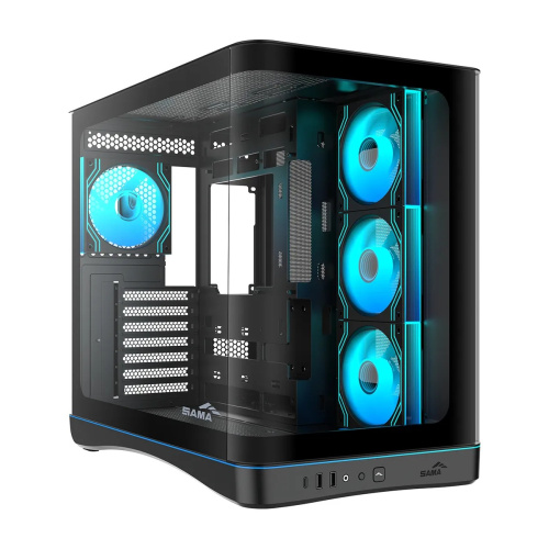 Корпус SAMA V62S Black (V62S-BKADA4X1-GL), без БП, Midi-Tower, TG, 4x120mm ARGB, 2xUSB 3.0 + 1xUSB 3.2 Type-C, ATX, mITX