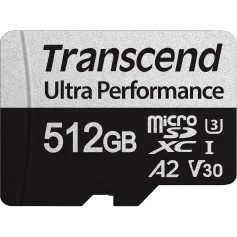 Карта памяти Transcend 340S SDmicro, 512 Гб, (TS512GUSD340S) UHS-I Class U3 V30 A2, с адаптером
