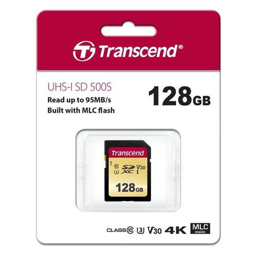 Карта памяти Transcend TS128GSDC500S SDXC 500S, 128GB UHS-I Class U3 V30