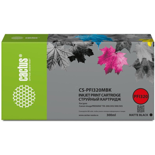 Картридж Cactus PFI-320MBK (CS-PFI320MBK) струйный черный матовый (300мл) для Canon imagePROGRAF TM-200/TM-200 MFP L24ei/TM-205/TM-300