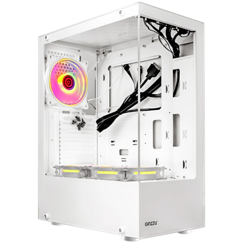 Корпус Ginzzu CL310 ATX Fan 3*12LD4 FRGB передняя панель cтекло белый