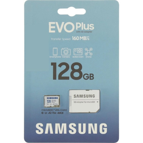 Карта памяти SAMSUNG Evo Plus (MB-MC128SA/EU) 128GB microSDXC Class 10, UHS-I, (SD адаптер) 160MB/s