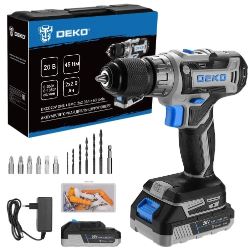 Дрель-шуруповерт Deko DKCD20V One Set 63 (083-1038)