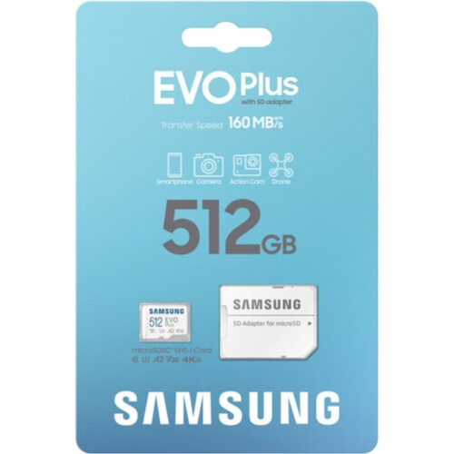 Карта памяти Samsung MB-MC512SA/EU 512GB Evo Plus (2024) Micro SDXC Card U3, V30, A2 + adapter