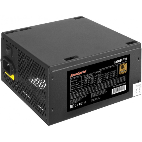 Блок питания ExeGate 500PPH-OEM EX280577RUS-OEM 500W, 80+Bronze, ATX, black, APFC, 12cm, 24p, (4+4)p, 5*SATA, 3*IDE