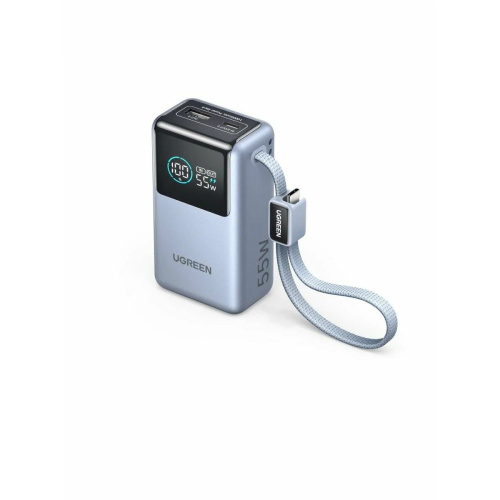 Внешний аккумулятор UGREEN PB727 (75701B) Fast Charging 10000mAh USB-C USB-A 55W о встроенным кабелем USB-C серый космос