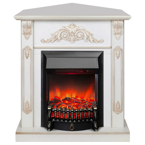 Электрокамин RealFlame Anita Corner WT дуб белый с золотой патиной с очагом Fobos Lux Black RC