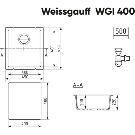 Кухонная мойка Weissgauff WGI 40008 Anthracite