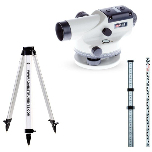 Оптический нивелир ADA Basis + штатив алюминиевый на винтах Light S + рейка нивелирная Staff 3 А00117-К