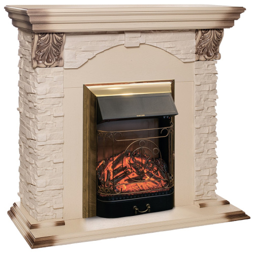 Электрокамин RealFlame Dublin Lux WT с очагом Majestic Lux Brass