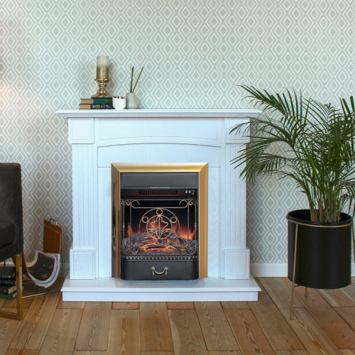 Электрокамин RealFlame Andrea WT фактурный белый с очагом Majestic Lux Brass