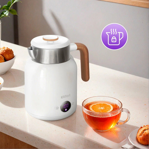 Электрочайник KitFort КТ-6724 белый и дерево