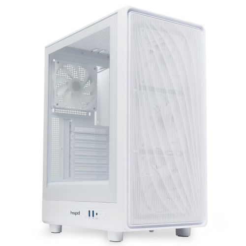 Корпус HSPD M510 (M510-TGWH-ARGB), без БП, Mesh Mid Tower, White, TG, 0.5 SPCC, 4x120mm ARGB ATX, mITX 180/280/160mm 1x2.5", 7xPCI 2xUSB-A 3.0