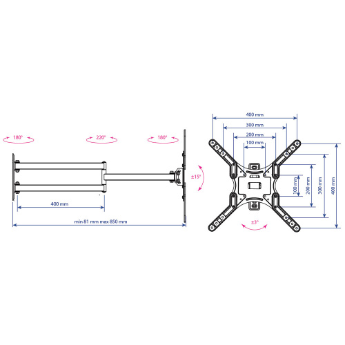 Кронштейн Kromax DIX-25 Наклонно-поворотный черный