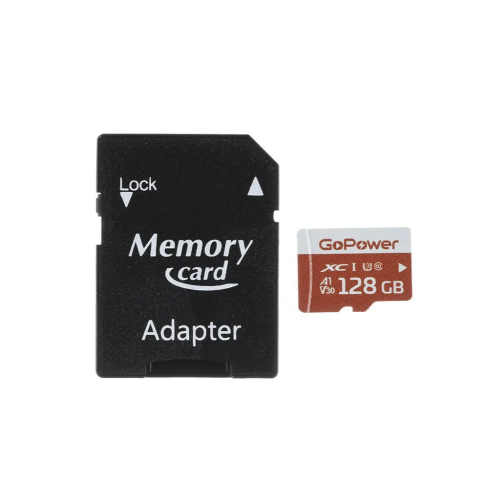 Карта памяти GoPower 00-00025682 microSD 128GB Class10 UHS-I (U3) 100 МБ/сек V30 с адаптером
