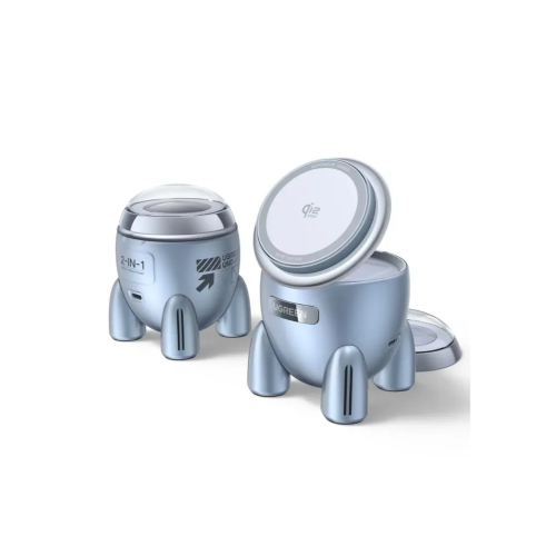 Зарядное устройство UGREEN W713 (65300) UNO 2-in-1 Magnetic 25W Wireless Qi2 Charger серебристо-голубой