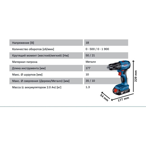 Дрель-шуруповерт Bosch GSB 185-LI (06019K3100) аккум. (кейс в комплекте)