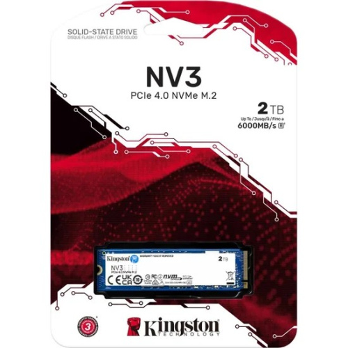 SSD KINGSTON NV3 2Тб (SNV3S/2000G) M.2(22x80mm), NVMe, PCIe 4.0 x4, 3D TLC, R/W 6000/5000MB/s, TBW 640, DWPD 0.3