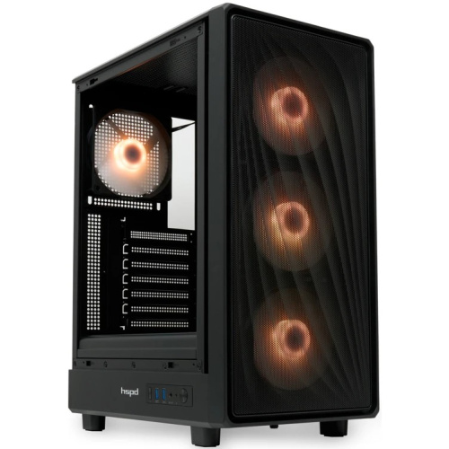 Корпус HSPD M510 (M510-TGBK-ARGB), без БП, Mesh Mid Tower, Black, TG, 0.5 SPCC, 4x120mm ARGB ATX, mITX 180/280/160mm 1x2.5", 7xPCI 2xUSB-A 3.0