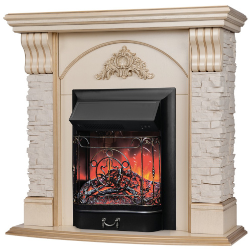 Электрокамин RealFlame Athena WT белый дуб с золотой патиной с очагом Majestic Lux Black