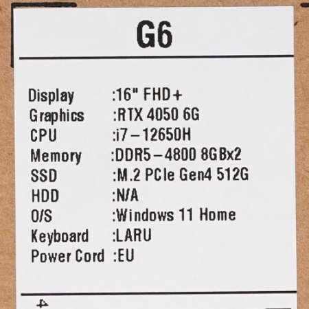 16" Ноутбук GIGABYTE G6 MF черный