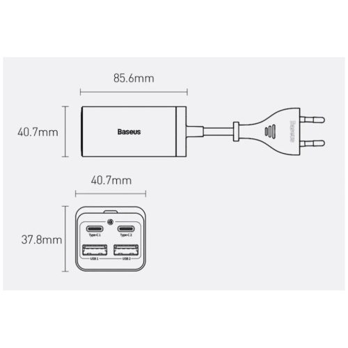 СЗУ Baseus GaN3 Pro CCGP040101 Desktop Fast Charger 2C 2U 65W EU Black