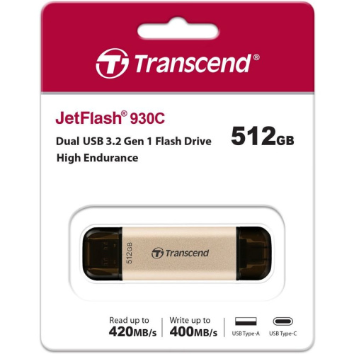 USB-флешка Transcend 512Gb Jetflash 930С TS512GJF930C USB3.0 золотистый/черный