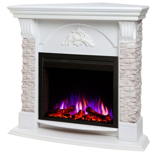 Электрокамин RealFlame Athena Corner GR белый с очагом Saphir 25,5
