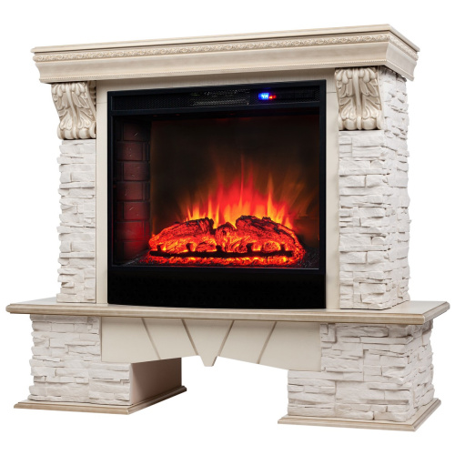 Электрокамин RealFlame Rockland Lux WT белый дуб с золотой патиной с очагом Sparta 25,5 LED