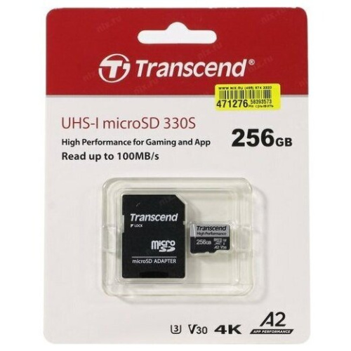 Карта памяти Transcend Ultra Perfomrance (TS256GUSD340S) 256GB microSDXC Class 10 UHS-I U3, V30, A2, (SD адаптер), TLC