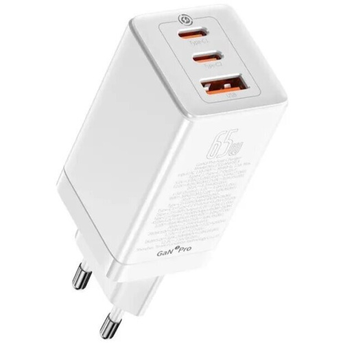 СЗУ Baseus GaN5 Pro CCGP120202 Fast Charger 2C+U 65W EU Cable Type-C to Type-C 1m White