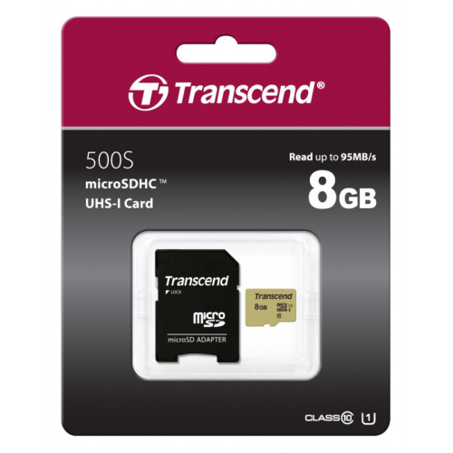 Карта памяти Transcend TS8GUSD500S 8GB UHS-I U1 microSD with Adapter