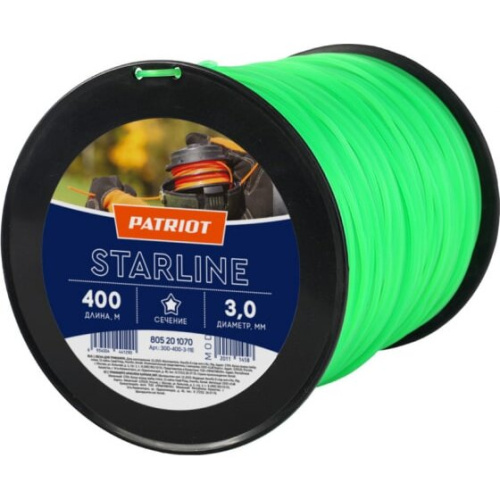 Леска для садовых триммеров Patriot Starline 805201070 D 3,0 мм L 400 м (звезда, зеленая) d-3мм L-400м